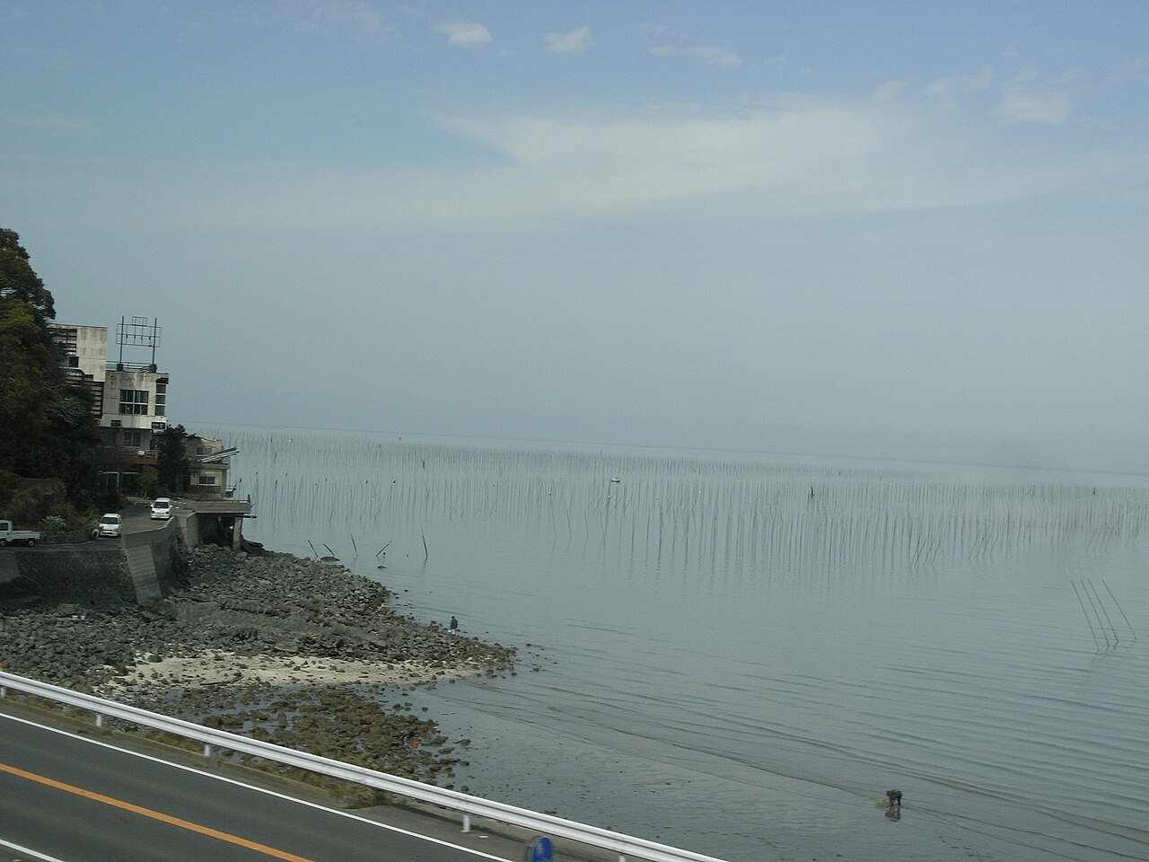 有明海(佐賀県太良町)に並ぶノリ養殖の支柱